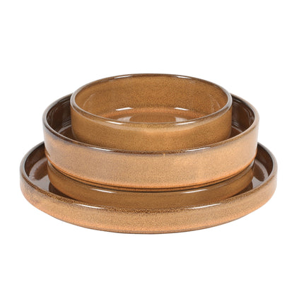 Bloomhouse Santorini Mist 16 Piece Double Bowl Terracotta Reactive Glaze Plates and Bowls Dinnerware Set