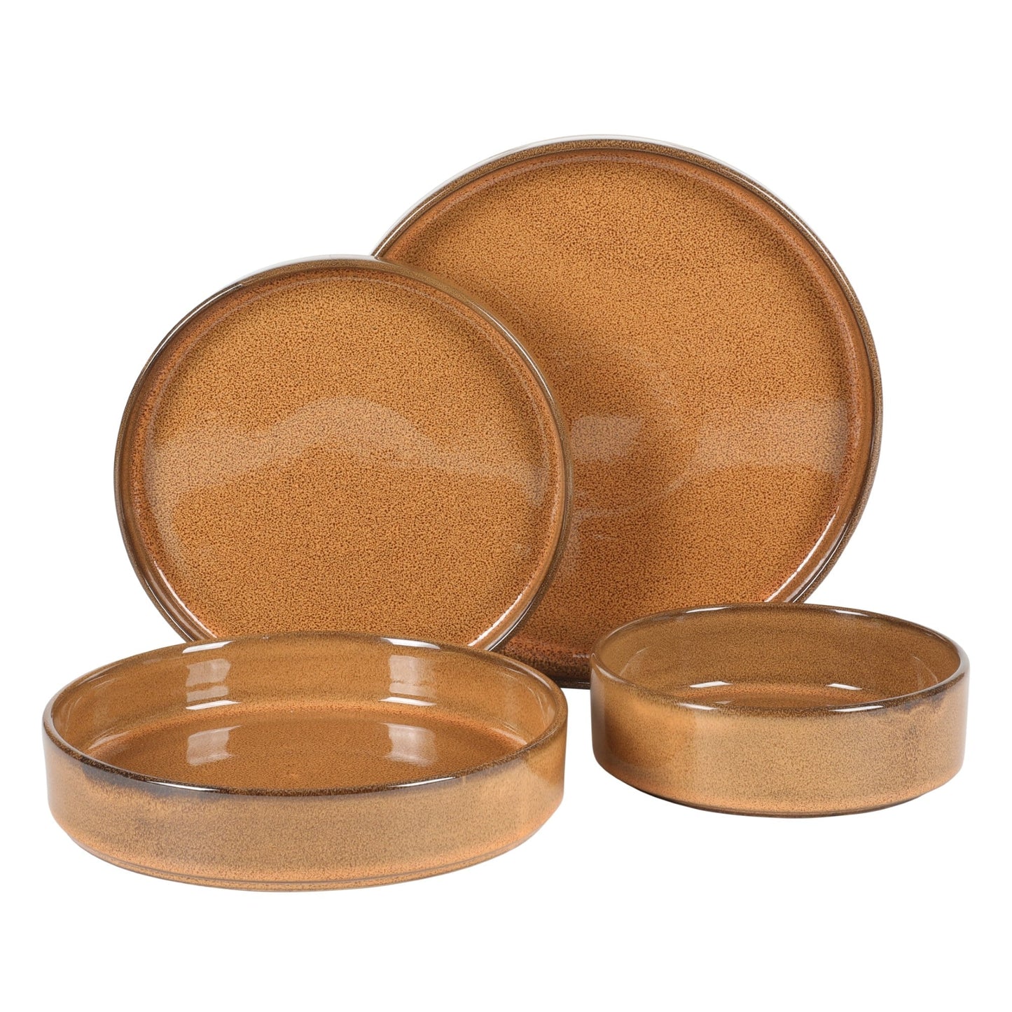 Bloomhouse Santorini Mist 16 Piece Double Bowl Terracotta Reactive Glaze Plates and Bowls Dinnerware Set