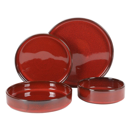 Bloomhouse Santorini Mist 16 Piece Double Bowl Terracotta Reactive Glaze Plates and Bowls Dinnerware Set