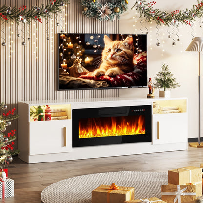 Meuble TV Bossin 70 avec cheminée électrique de 36 pouces, meuble TV pour téléviseurs jusqu'à 80 pouces, éclairage LED 16 couleurs/centre de divertissement