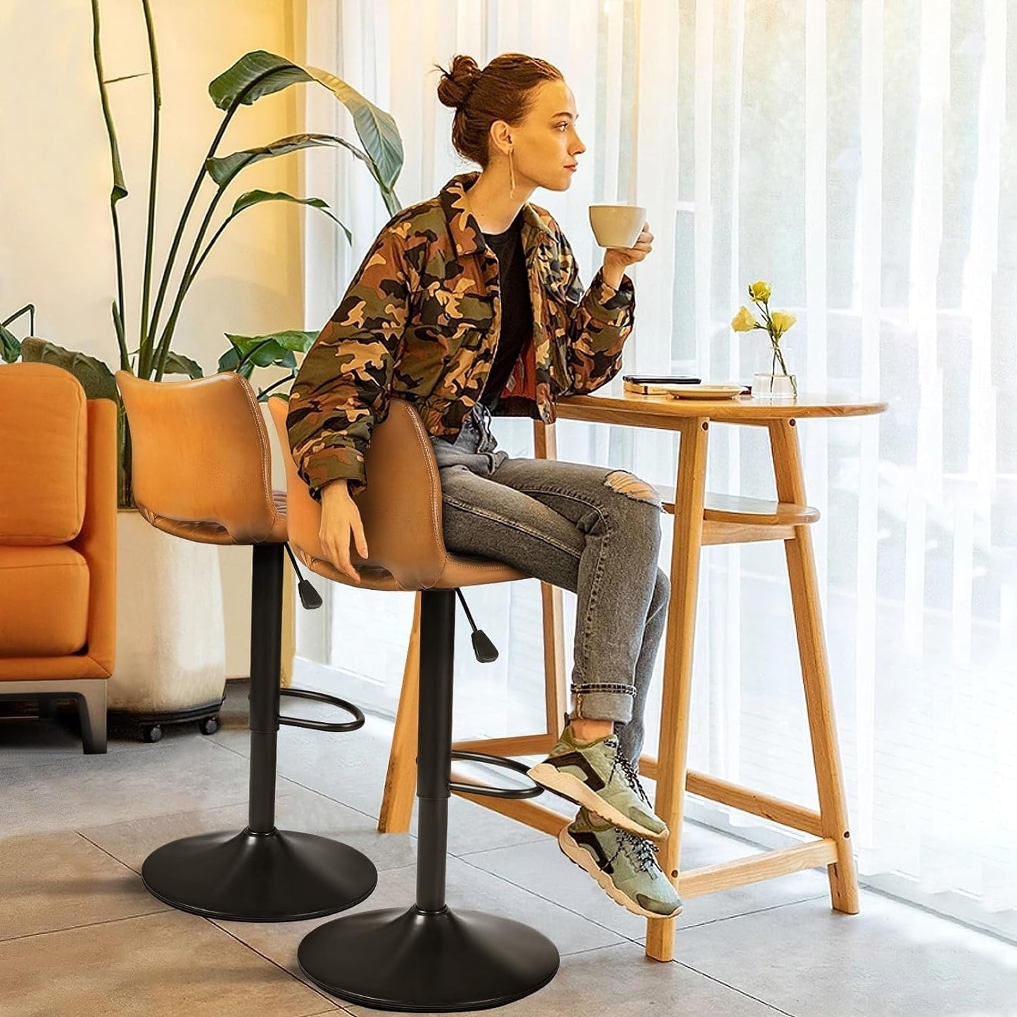 Bossin Adjustable Swivel Bar Stools with Backs – Counter Height