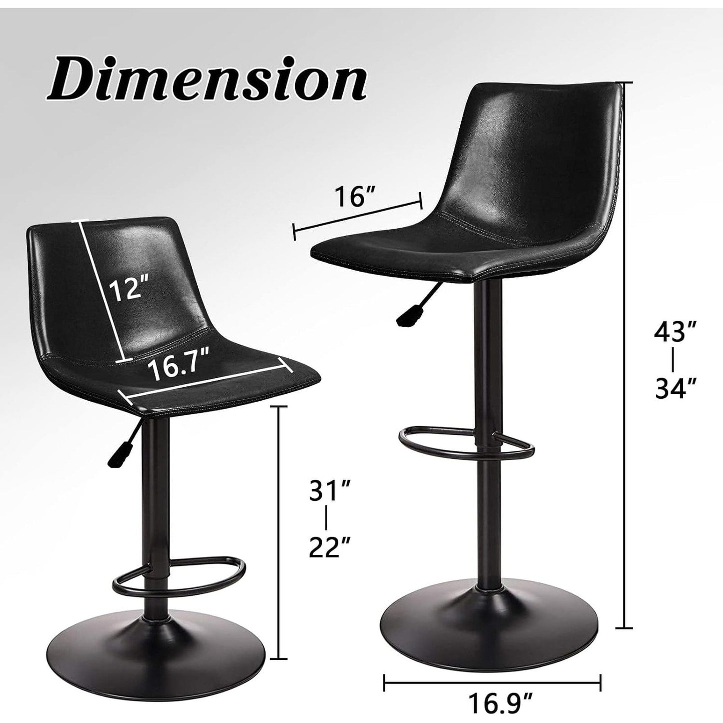 Bossin Adjustable Swivel Bar Stools with Backs – Counter Height