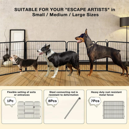 Bossin Dog Playpen Dog Kennel Pen Cage Dog Fence Exercise Pen with Doors 8/16/24 Panel
