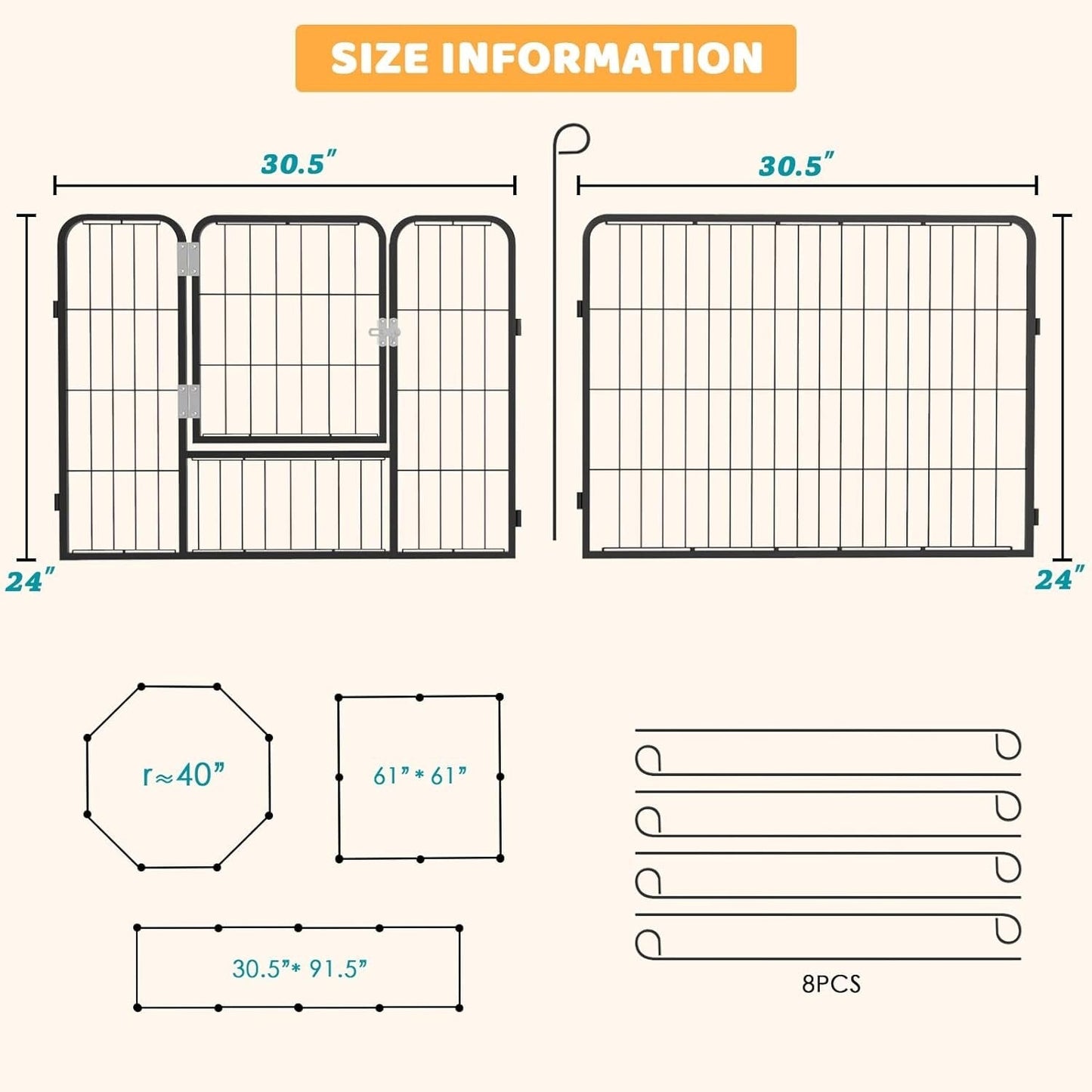 Bossin Dog Playpen Dog Kennel Pen Cage Dog Fence Exercise Pen with Doors 8/16/24 Panel