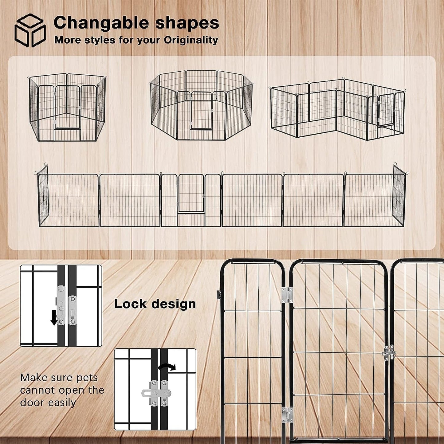 Bossin Dog Playpen Dog Kennel Pen Cage Dog Fence Exercise Pen with Doors 8/16/24 Panel