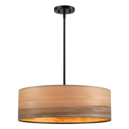 Lustre tambour Breaux à 4 lumières en placage de bois avec auvent noir - 22 po de largeur