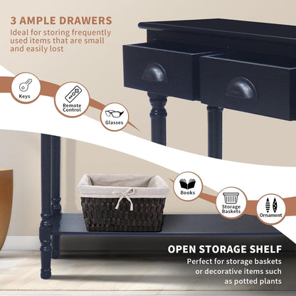 Console d'entrée à 3 tiroirs en bois de Burlington