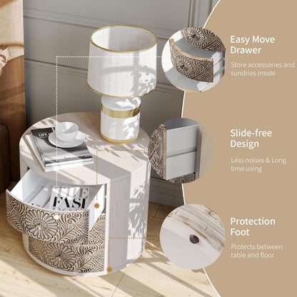 COSIEST Vintage Brown Pattern Solid Wood Nightstand with Drawers