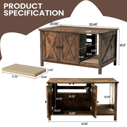 Enceinte de litière pour chat, meuble de toilette en bois caché avec griffoir