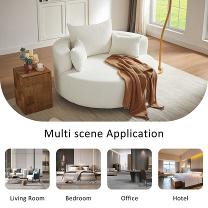 Chenille Accent Barrel Chair Lounge Chair, Round Sofa Chair Armchair with 360-Degree Swivel Base and 3 Removable Pillows