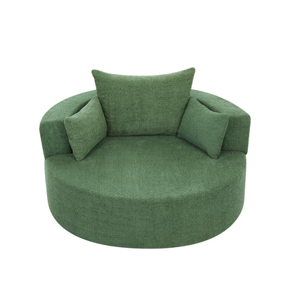 Chenille Accent Barrel Chair Lounge Chair, Round Sofa Chair Armchair with 360-Degree Swivel Base and 3 Removable Pillows