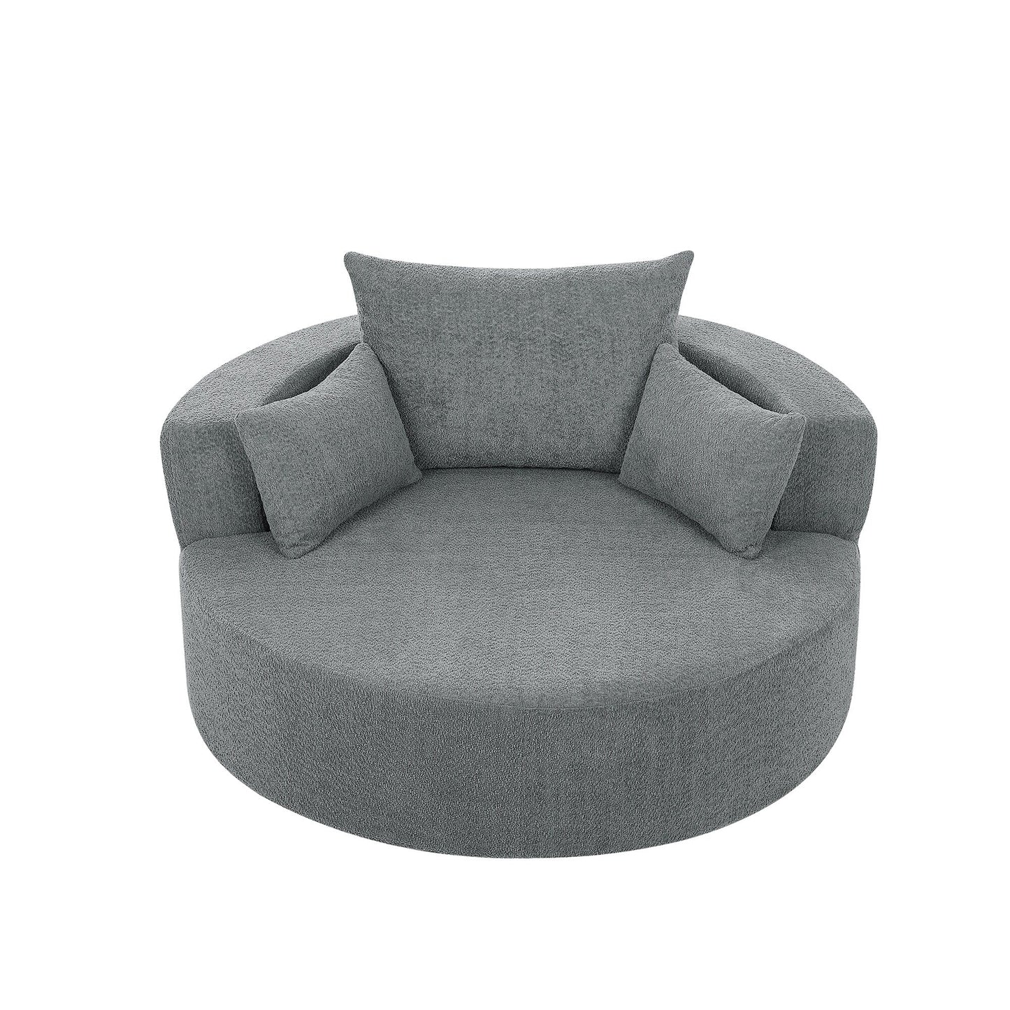 Chenille Accent Barrel Chair Lounge Chair, Round Sofa Chair Armchair with 360-Degree Swivel Base and 3 Removable Pillows