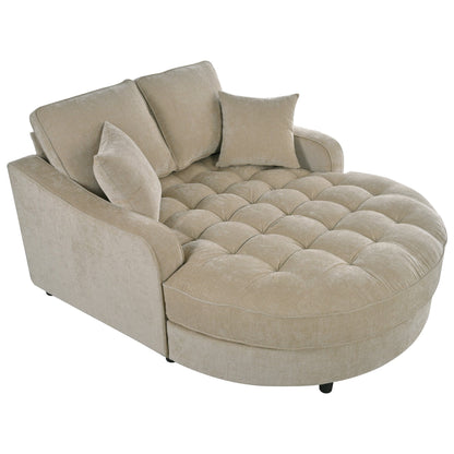 Chenille Chaise Lounge Sofa Bed, Upholstered Sofa Couch with Tufted Backrest and 2 Detachable Pillows for Living Room