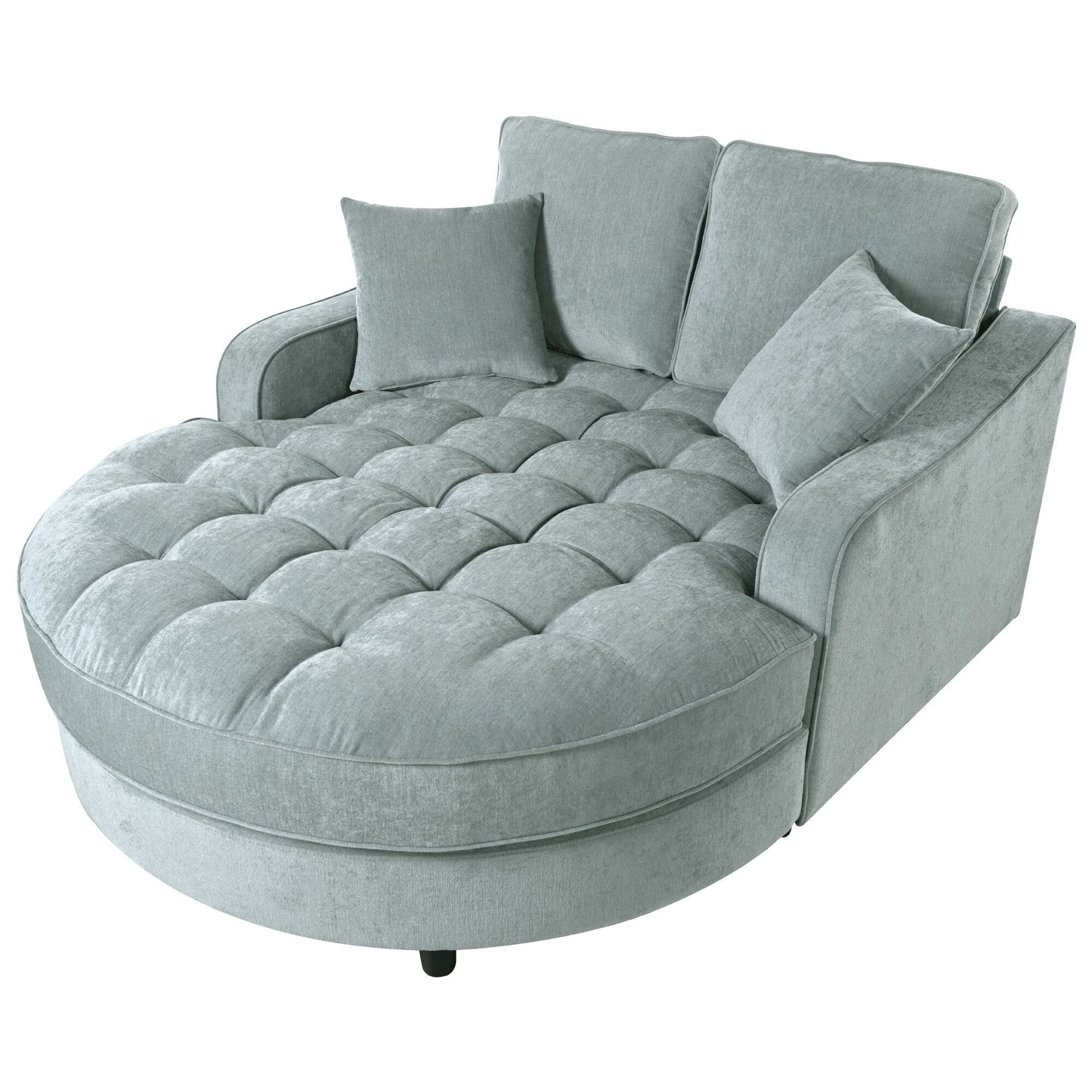 Chenille Chaise Lounge Sofa Bed, Upholstered Sofa Couch with Tufted Backrest and 2 Detachable Pillows for Living Room