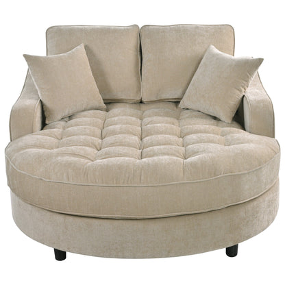 Chenille Chaise Lounge Sofa Bed, Upholstered Sofa Couch with Tufted Backrest and 2 Detachable Pillows for Living Room
