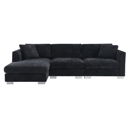 Cloud Sectional Sofa,L-Shaped Luxury Couch Set With 2 Free Pillows,4-Seat Chenille Indoor Furniture With Oversized Chaise
