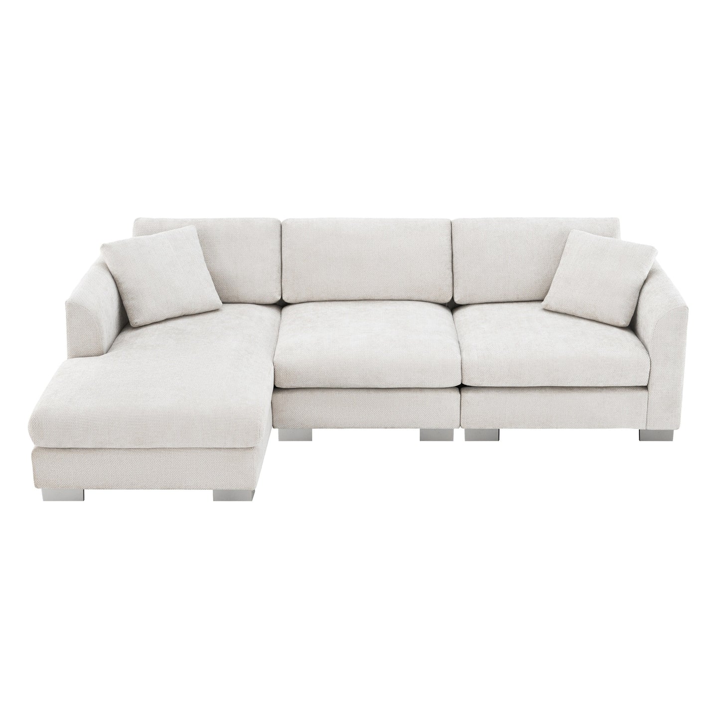 Cloud Sectional Sofa,L-Shaped Luxury Couch Set With 2 Free Pillows,4-Seat Chenille Indoor Furniture With Oversized Chaise