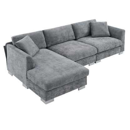 Cloud Sectional Sofa,L-Shaped Luxury Couch Set With 2 Free Pillows,4-Seat Chenille Indoor Furniture With Oversized Chaise