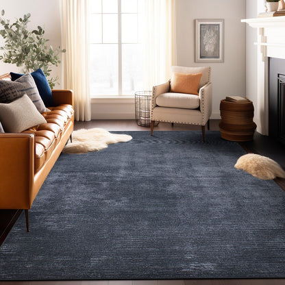 Contemporary Distressed Stripe Machine Washable Area Rug