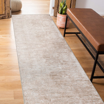 Contemporary Distressed Stripe Machine Washable Area Rug