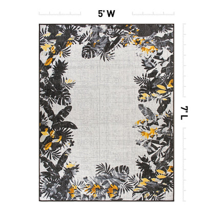 Contemporary Floral Border Indoor/Outdoor Area Rug