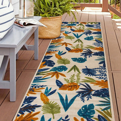 Contemporary Floral Leaves Indoor/Outdoor Area Rug