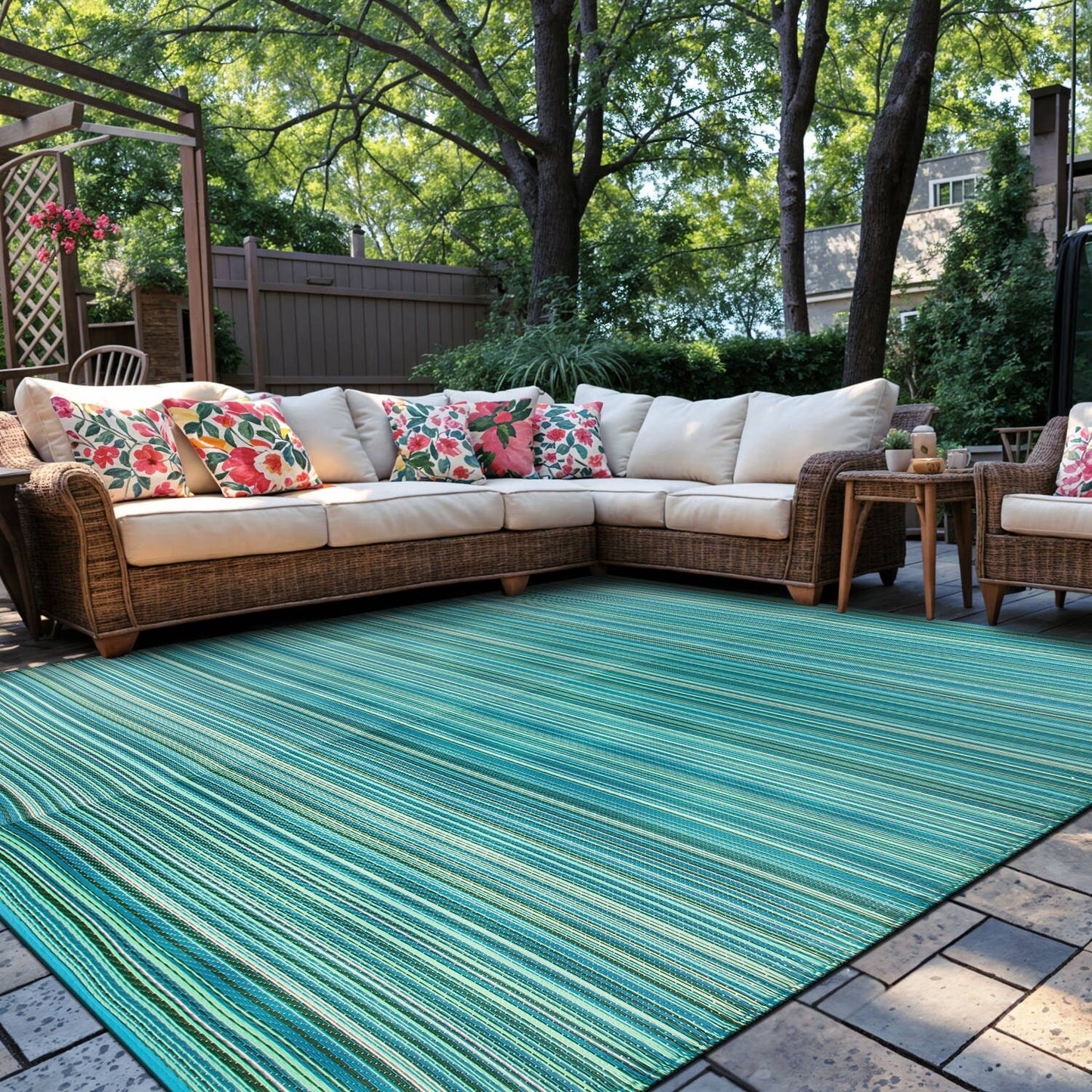Contemporary Stripe Reversible Plastic Outdoor Rugs