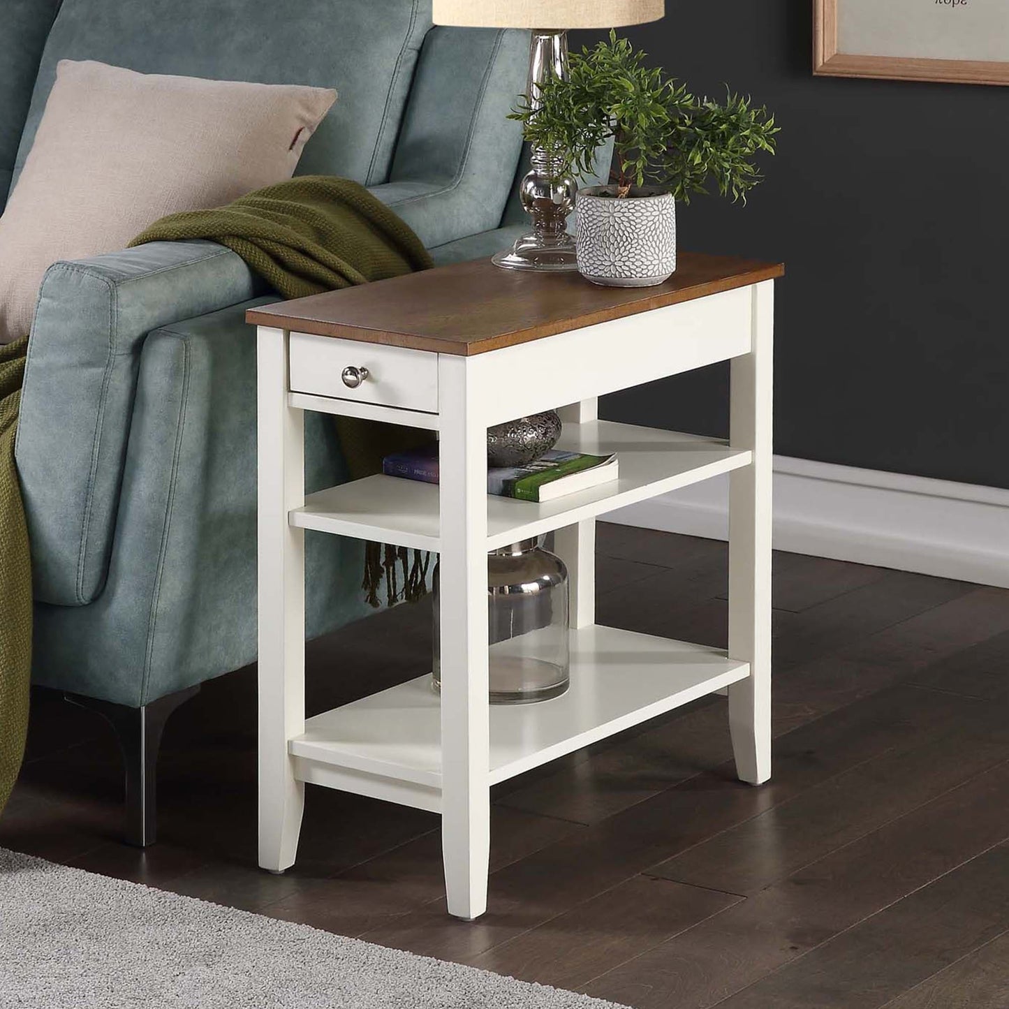 Convenience Concepts American Heritage 1 Drawer Chairside End Table with Shelves