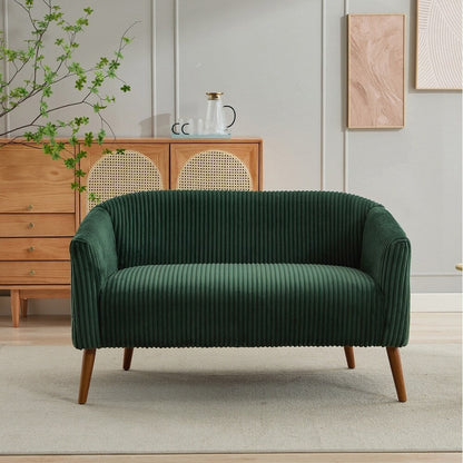 Corduroy Fabric Upholstered 2-Seat Sofa with Wooden Walnut Legs