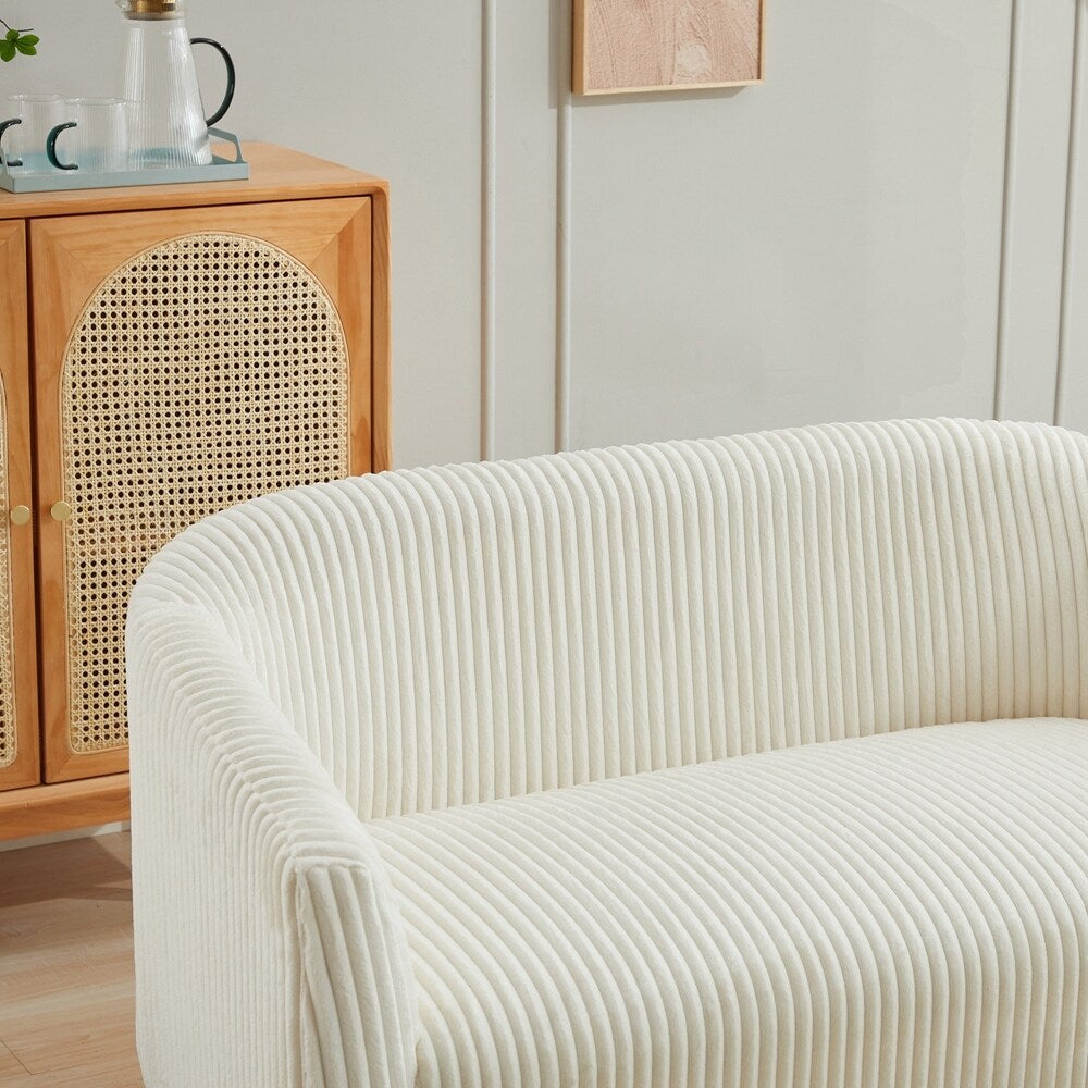 Corduroy Fabric Upholstered 2-Seat Sofa with Wooden Walnut Legs