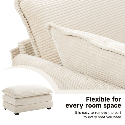 Canapé sectionnel en velours côtelé avec poufs amovibles et coussins ultra-doux pour salon et chambre