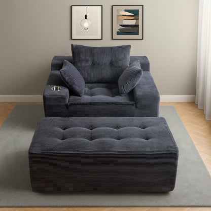 Corduroy Upholstered Memory Foam Sofa With Ottoman Upholstered Bean Bag Couch - 48.4Lx67.7Wx24.4H