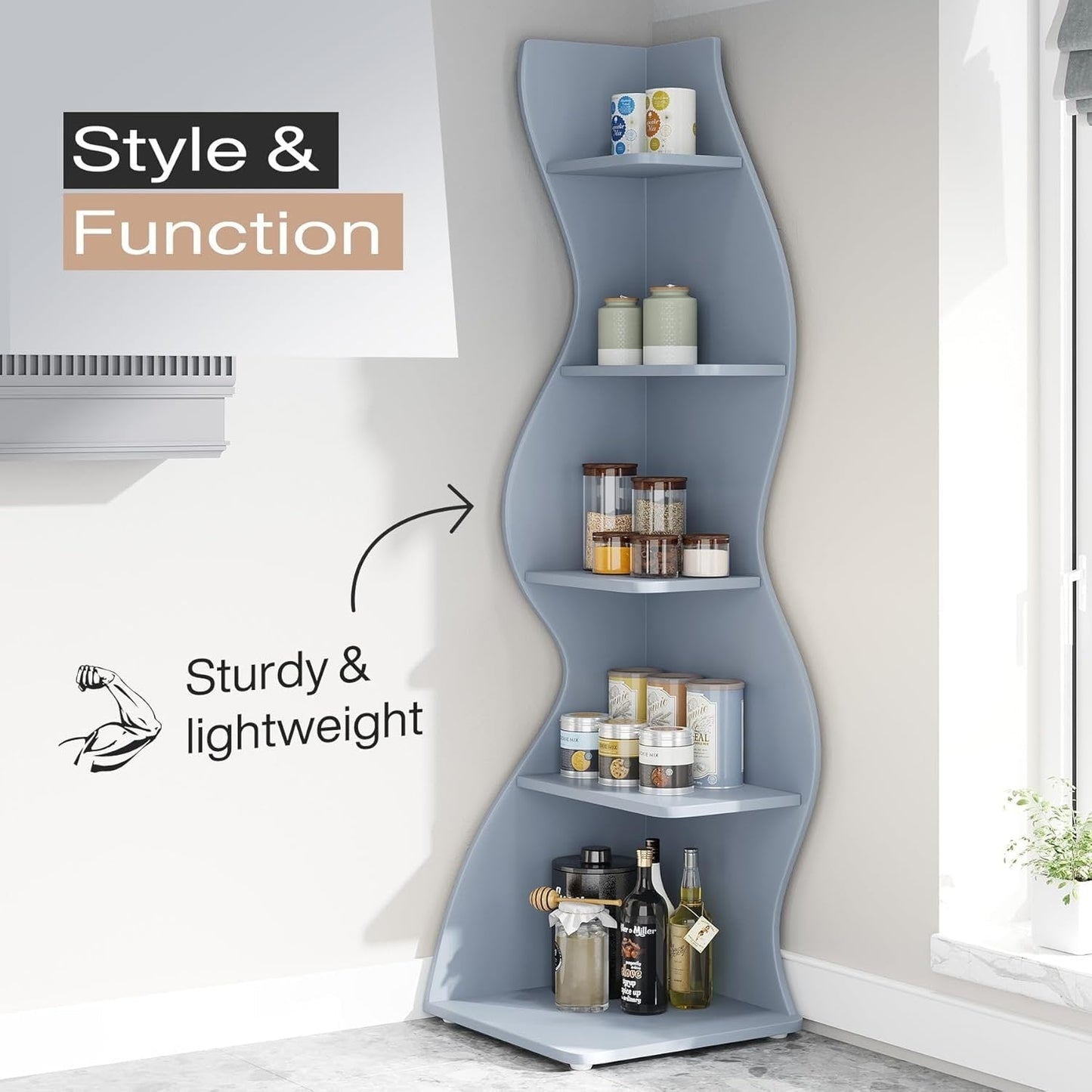 Corner Shelf Bookcase Bookshelf with Unique Shape for Living Room, Home Office