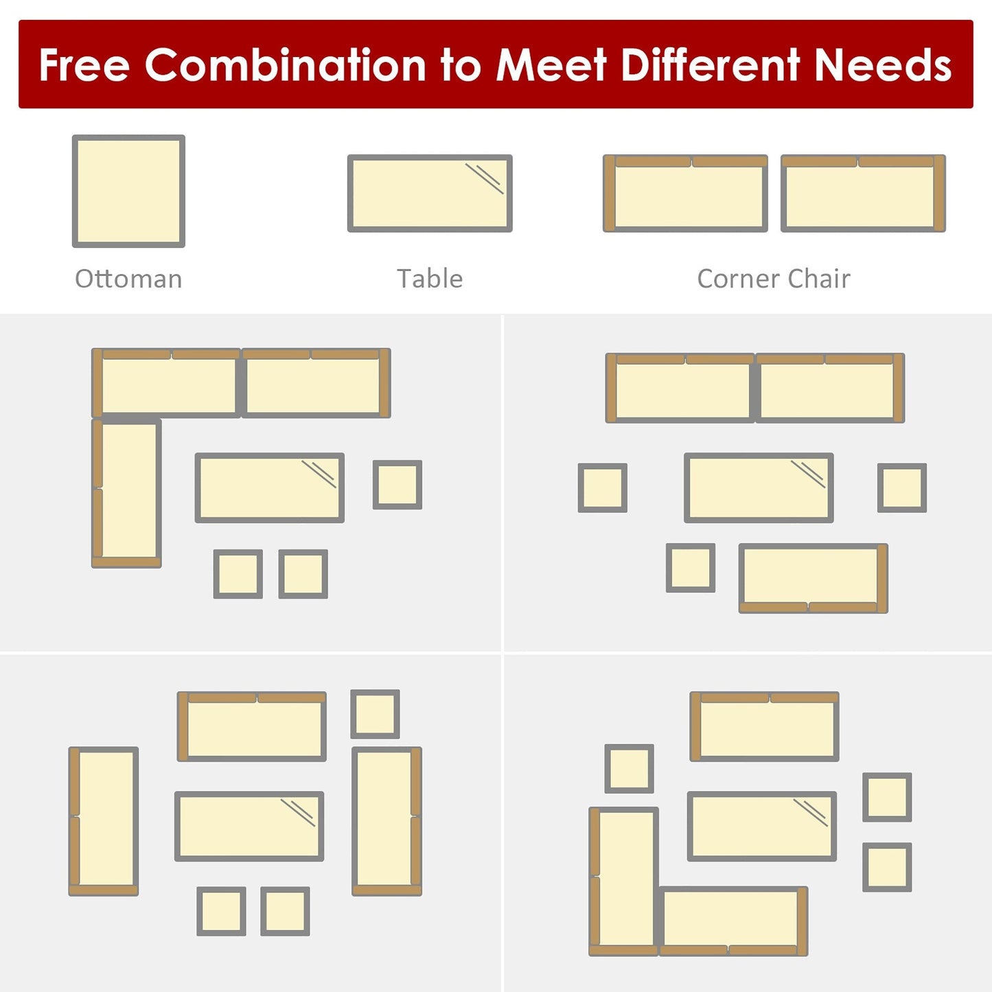 Costway 7 PCS Patio Rattan Dining Set Sectional Sofa Couch Ottoman - See Details