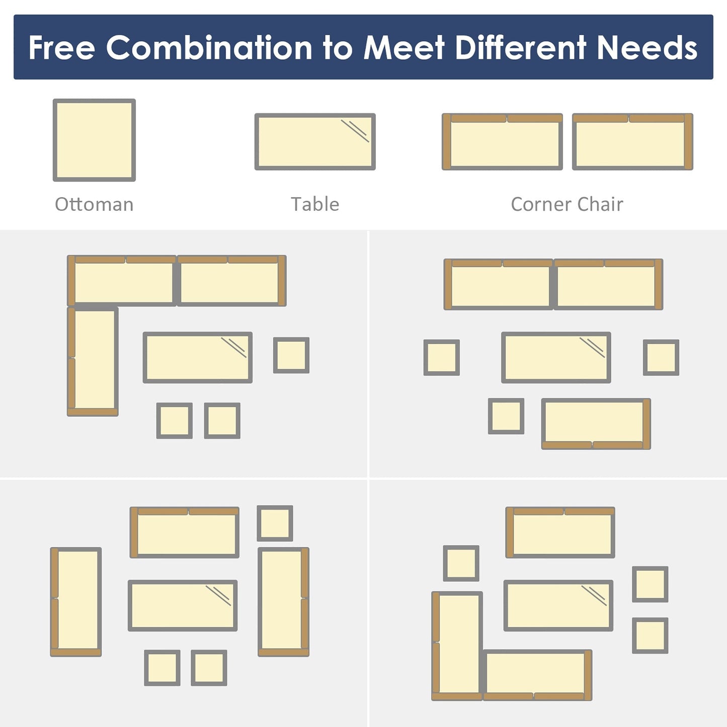 Costway 7 PCS Patio Rattan Dining Set Sectional Sofa Couch Ottoman - See Details