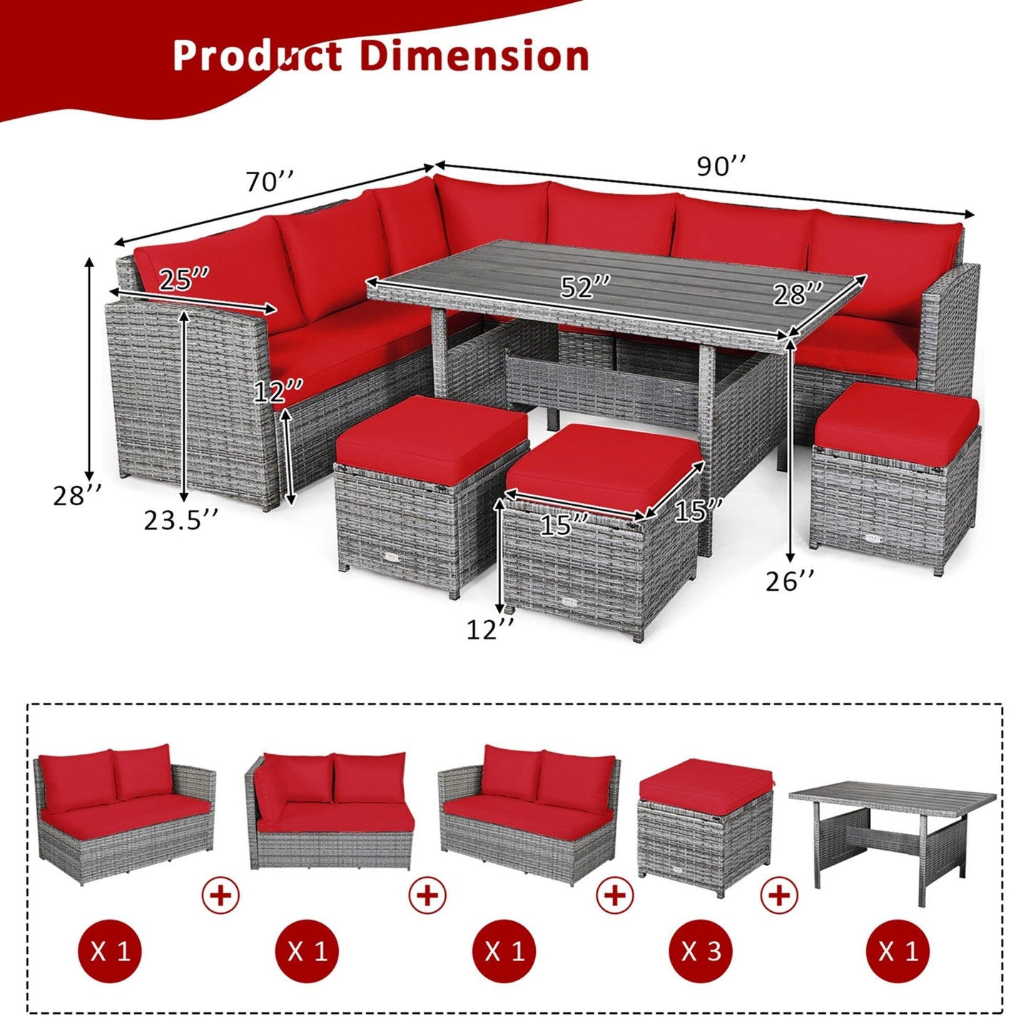 Costway 7 PCS Patio Rattan Dining Set Sectional Sofa Couch Ottoman - See Details