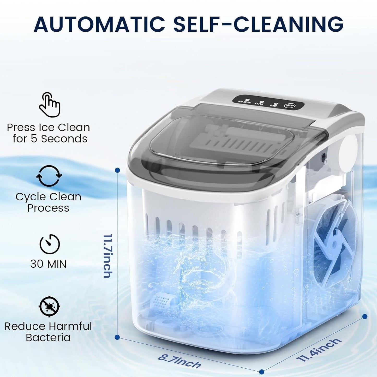 Countertop Portable Ice Maker with Self-cleaning ,9 Bullet Ice Cubes in 6 Mins, Comes with Ice Basket and Ice Scoop