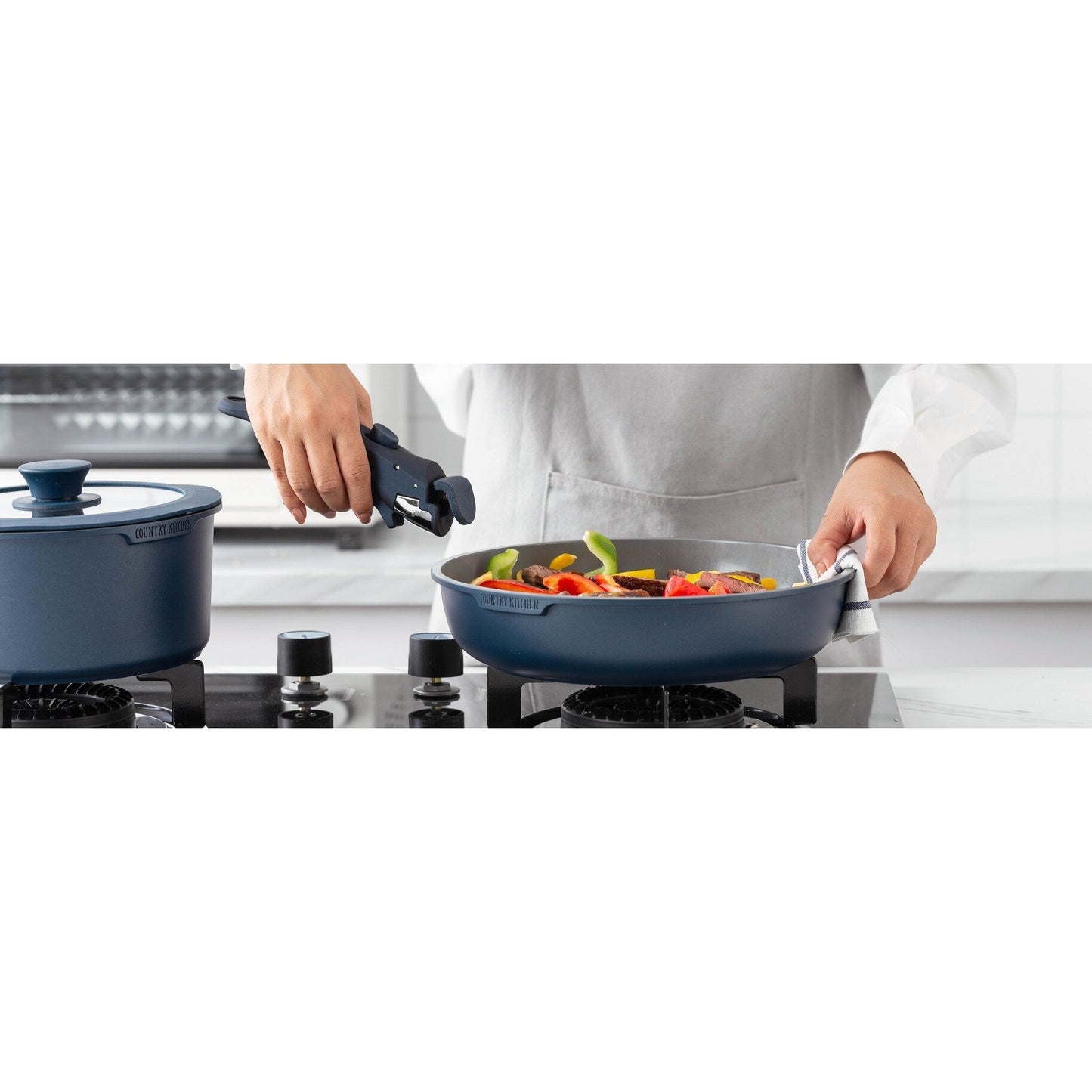 Batterie de cuisine Country Kitchen 16 pièces pour camping-car, en céramique avec poignée amovible, compatible avec le four