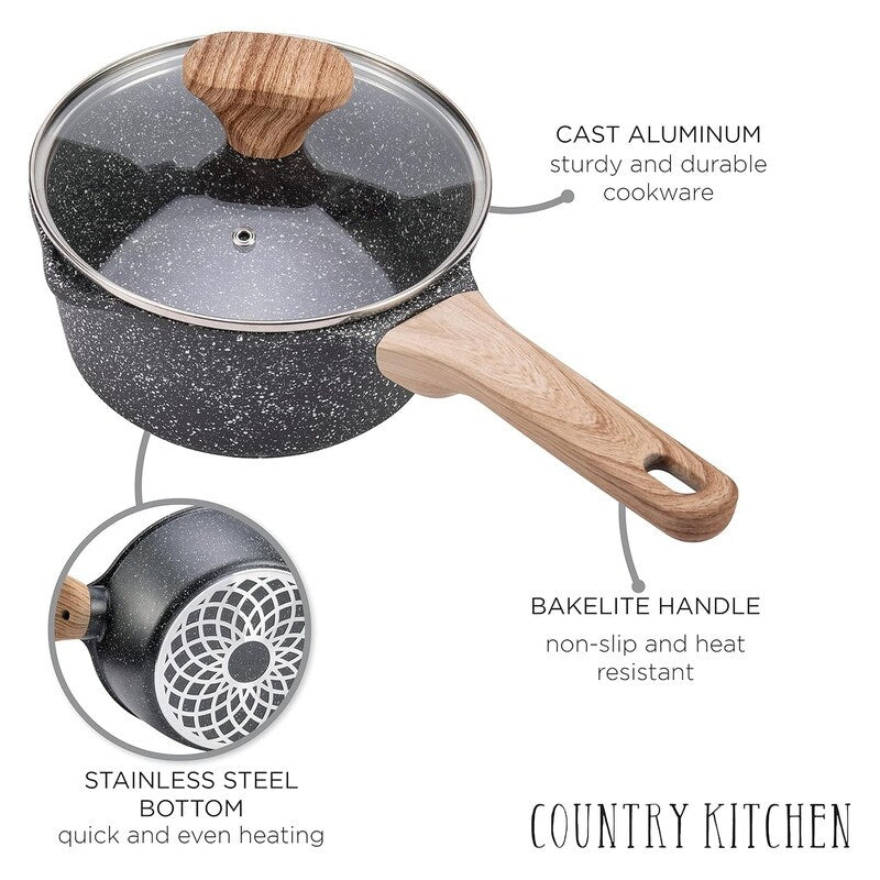 Country Kitchen Non-Stick Cast Aluminum Cookware Set - Durable Kitchen Cookware for Everyday Cooking, 6-11 Pc
