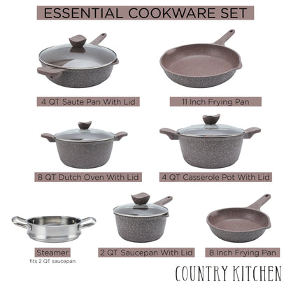 Country Kitchen Non-Stick Cast Aluminum Cookware Set - Durable Kitchen Cookware for Everyday Cooking, 6-11 Pc