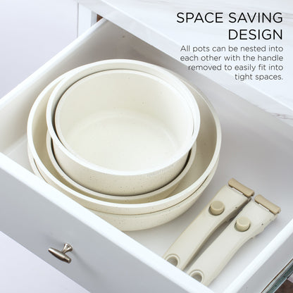 Country Kitchen RV Cookware- 13 Piece Aluminum Pots and Pans with Removable Handle Oven Safe