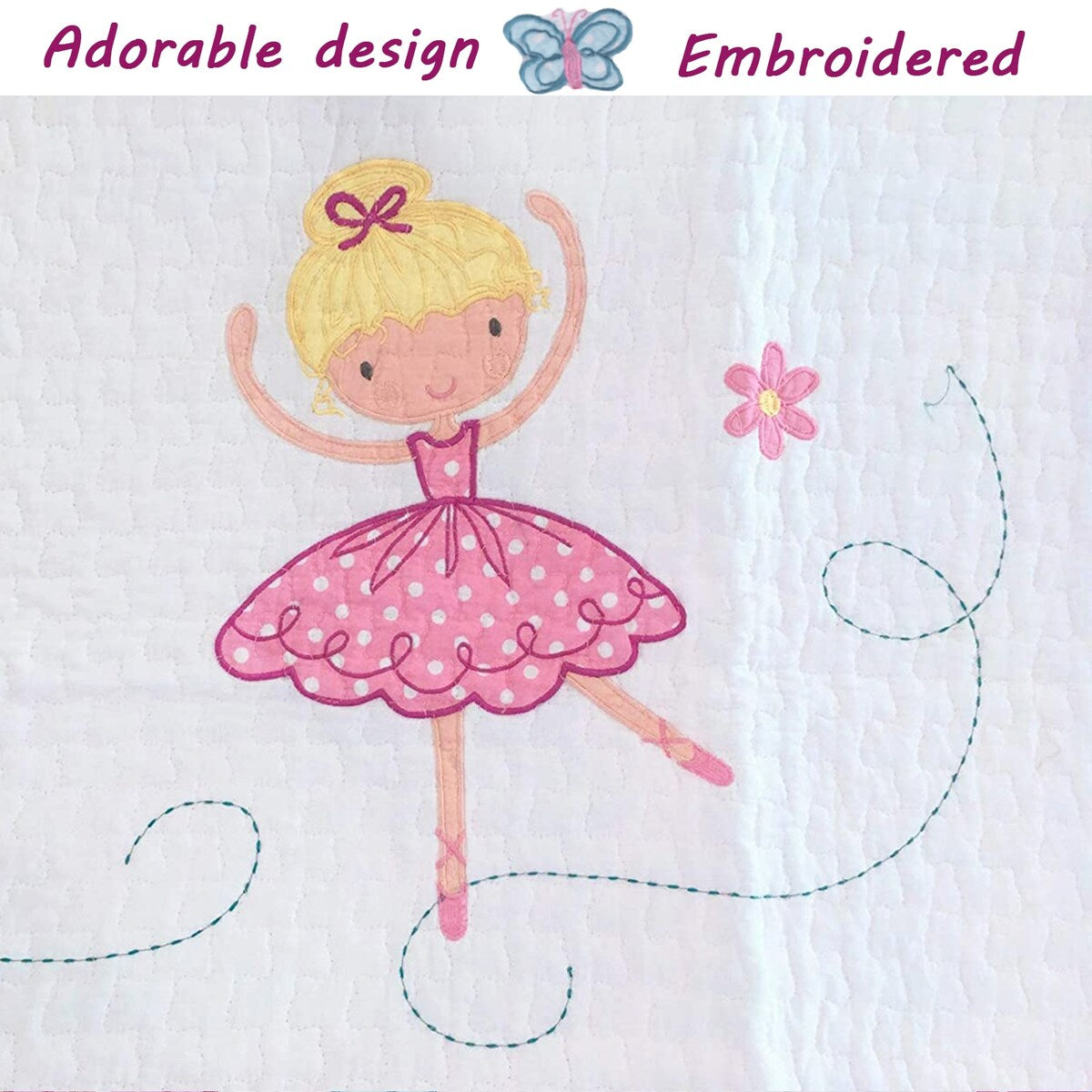 Parure de lit réversible en coton Cozy Line Ballerina Pink Girls avec oreillers décoratifs