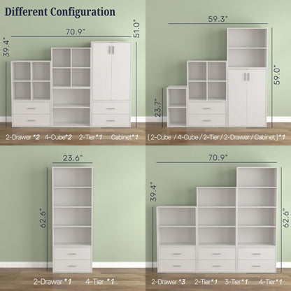DH BASIC Modern Wood Customizable Stackable Storage Organizer - Cube Shelves, Drawer Cabinet, Bookcase with Doors by Denhour