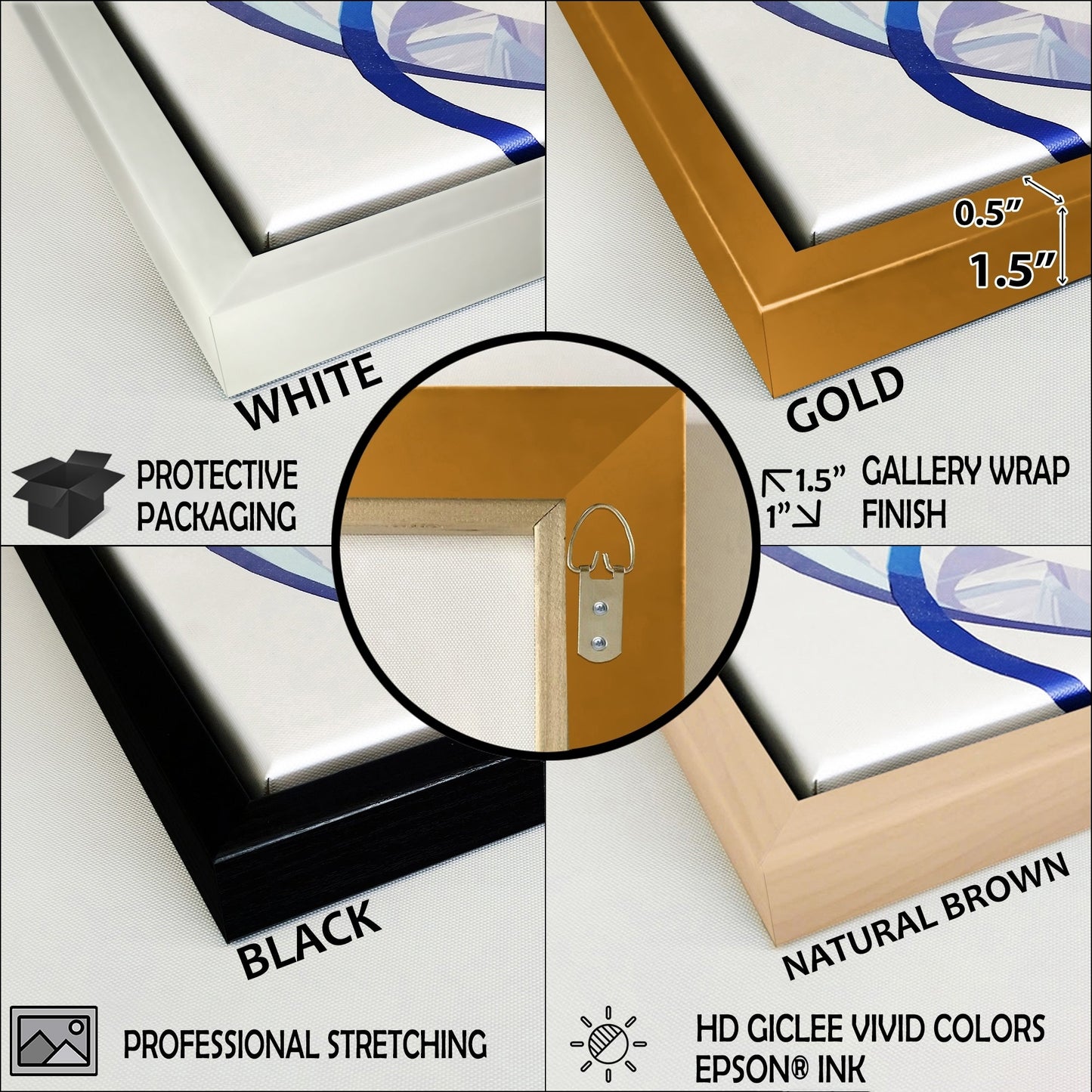 Impression sur toile encadrée Designart, motif géométrique moderne, forme géométrique abstraite, marbre doré et bleu III - 3 panneaux