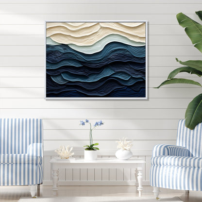 Designart Blue And White Coastal Wave S Edge Coastal Minimalism Blue Wall Decor Coastal Living Room Framed Canvas Art