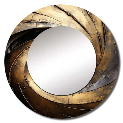 Designart Gold Black Timeless Turn abstract spirals Living Room Mirror - Gold Modern Large Round Mirror