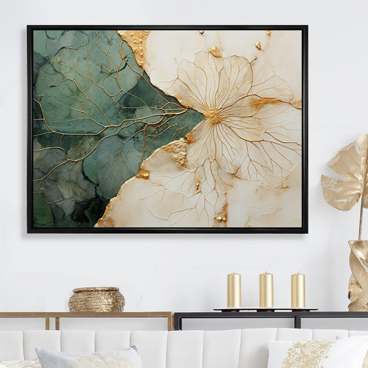 Designart Green Gold Minimalism Poteries I Abstract Spirals Framed Wall Art Living Room