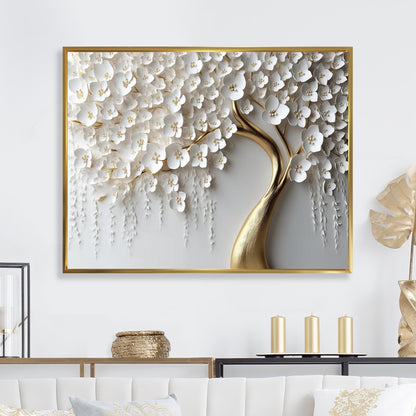 Designart White Orchid Tree Garden Of Branches Iv Tree Floral Framed Wall Art For Living Room