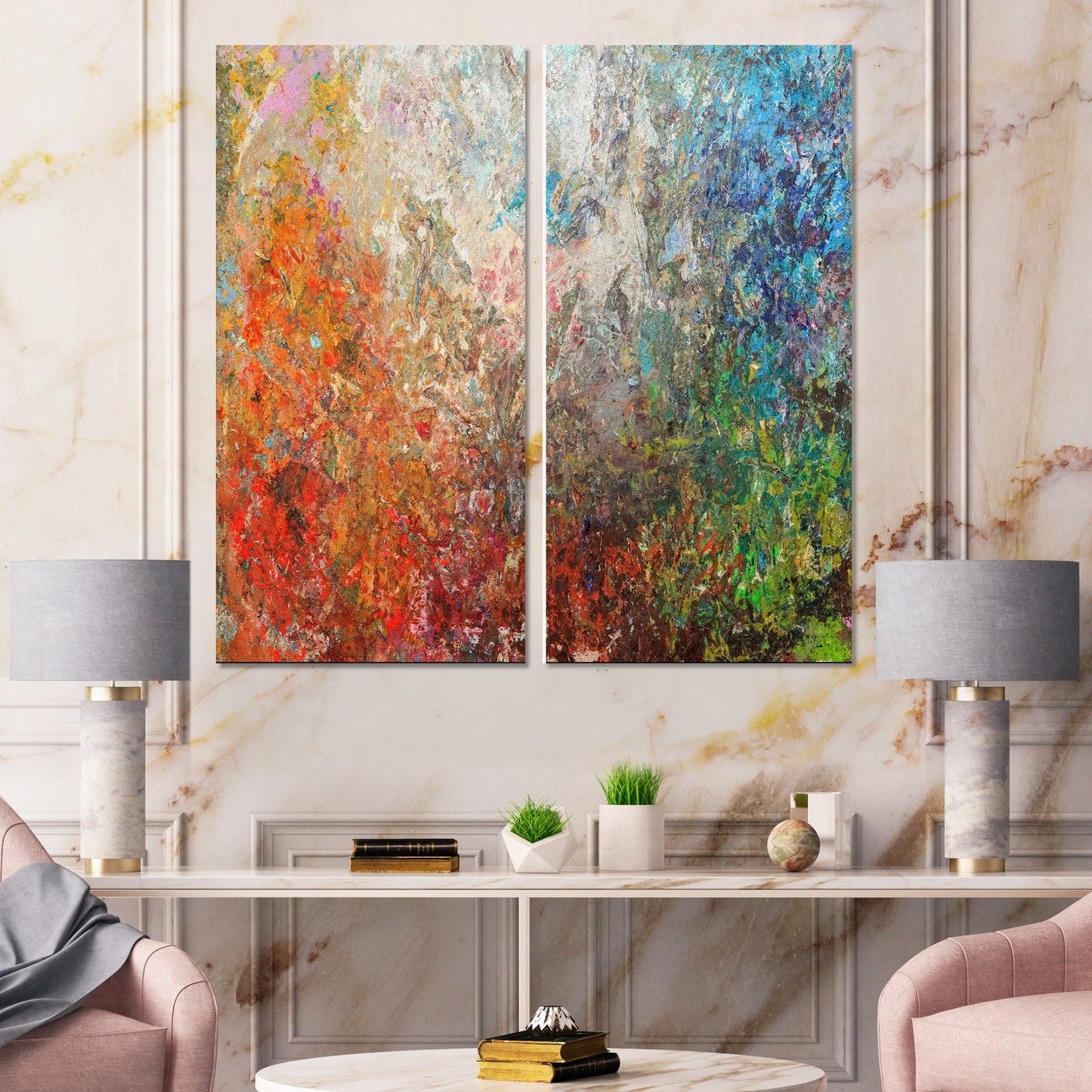 Designart Board Stained Abstract Art Abstract Canvas Wall Art Print 2 Piece Set