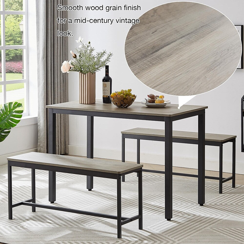 Dining Table Set, Wood Bar Table Set, Kitchen Table w/2 Benches - 3-Piece
